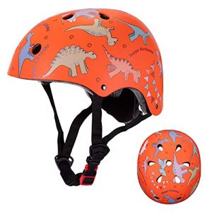 Wdmiya Casque V&eacute;lo Enfant Filles Gar&ccedil;ons Casques Enfants 2-6 Ans Casque Ajustable Ptotection pour Cyclisme Roller Skateboard Scooter Trottinette Dinosaur (Orange, Diam&egrave;tre 51-54 cm) (w&d, neuf)