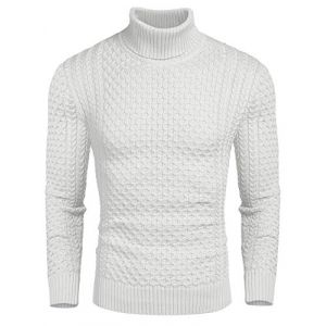 COOFANDY Pull Homme Pull col roulé Pull col roulé oton Manches Longues Pull Hiver en Tricote Basique Pull en Maille Fine sous Pull Homme Blanc M (COOFANDY EU, neuf)