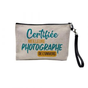Pochette en Lin - Certifi&eacute;e Meilleure Photographe de l'univers Photo Art Artiste - Trousse Maquillage en Toile Aspect Lin - Trousse de Toilette - 23,5 x15 cm (FabulousBOUTIK, neuf)