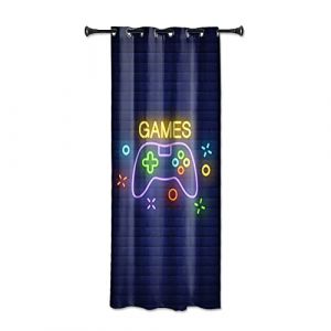 YONGFOTO 117x229cm Rideaux Gamer pour Garçons Salle de Jeu, Jeu Vidéo Fluorescence Manette Contrôleur Occultant Rideaux avec Œillets pour Chambre d’Enfant, 1 Panneau (YongFoto Home, neuf)