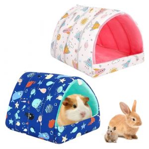 GOEDCH Lot de 2 maisons confortables pour hamster : grotte douillette pour petits animaux, lit pour cochon d'Inde, cachette pour cochon d'Inde lavable, lit pour lapin, cachette pour lapin, petit lit (YINPLQ, neuf)