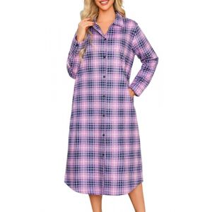 MIA LUCCE Chemise de nuit femme manches longues flanelle chemise de nuit avec boutonnage chemise de nuit femme flanelle sommeil v&ecirc;tements de d&eacute;tente, M (Mialucce-Fashion, neuf)