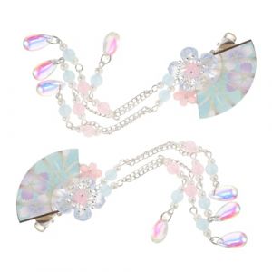 LRXIYODE 2 Pi&egrave;ces Clips Cheveux Japonais &agrave; Franges Barrette Fleur Kimono &Eacute;ventail Accessoires Cheveux Style Chinois pour Mariage Cosplay Hanfu Femme (XPWU, neuf)