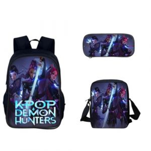 G&eacute;n&eacute;rique Sac &agrave; Dos K-POP DE-MON HUNTERS &ndash; Huntrix Cartable Scolaire Imperm&eacute;able 3 Pi&egrave;ces pour Coll&egrave;ge/Lyc&eacute;e &ndash; Sac Bandouli&egrave;re + Trousse &ndash; Pour Gar&ccedil;on Fille Fans de K-pop (PANGKII, neuf)