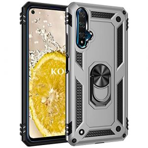 KOUYI Coque pour Huawei Nova 5T,Double Couche Renforc&eacute;e D&eacute;fense Militaire Anti-Chute Bumper TPU Silicone Antichoc Rigide Armure Housse Etui avec Anneau Support pour Huawei Nova 5T (Argent) (LiHondar, neuf)