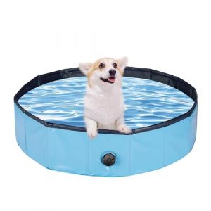 Sensong Piscine pour Chien, 160 x 30 CM Chien Piscine Baignoire, Pliable en PVC Antidérapante et Résistante à l'usure, Convient pour Les Chiens de Grande Moyenne et Petite Taille Bleu (Carrie Guan, neuf)