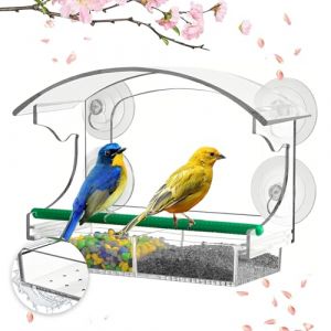 WIYETY Mangeoire de fen&ecirc;tre pour oiseaux : fen&ecirc;tre transparente nourriture pour oiseaux avec ventouses et trous de drainage, maison d'oiseau avec mangeoire amovible, mangeoire fen&ecirc;tre (GREENFOODERAN TRADING LTD, neuf)