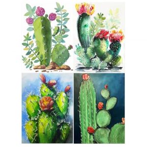 DCIDBEI Lot de 4 Diamond Painting Plante Verte 30x40 cm Perle Diamant a Coller Plantes Fleurs Triptyque Peinture par Numero Adulte Cactus Diamond Painting Cactus Loisirs Cr&eacute;atifs Adultes Enfant (BEIMIN, neuf)