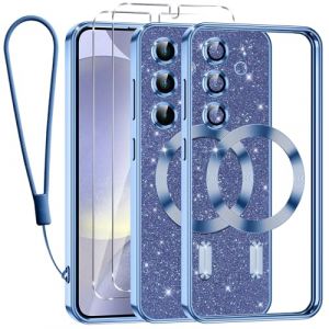 Kokio Glitter Magnétique pour Samsung Galaxy S24 Plus 5G Con Cordon, [Compatible avec MagSafe] Antichoc Brillant Pailleté Souple Couqe pour Samsung S24 Plus 5G avec 2 Pièces Verre Trempé Étui, Bleu (Wesemann Arnd, neuf)