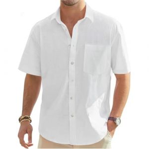 VDDTAGAM Chemise Homme Chemise en Lin Homme Été Chemise Homme Manche Courte Chemise Col Mao Homme Chemise sans Manche Homme Chemise Col Mao Homme Chemise Manche Courte Chemise (White,5XL) (VDDTAGAM, neuf)