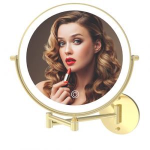 MIROAMZ Miroir de vanité de maquillage éclairé mural rechargeable 9 pouces double face 1X 10X grossissant salle de bain miroir de salle de bain, éclairage 3 couleurs, gradation d'écran tactile (bronze ltd, neuf)