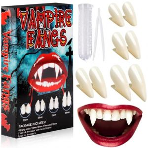 Pipihome Dent de Vampire, 4 Paires Dents de Vampire Enfant Adulte, Dentier Halloween avec Adh&eacute;sif, Vampire Fangs, Halloween Accessoire, Vampire Cosplay F&ecirc;te Sc&egrave;ne Accessoires pour Femmes et Hommes (muyushiye, neuf)
