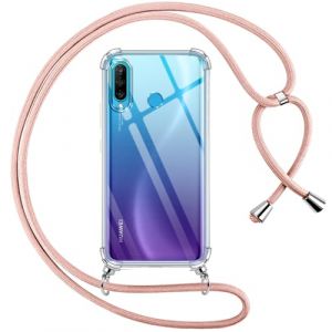 Pnakqil Coque pour Huawei P30 Lite avec Cordon, Transparente Silicone Housse avec R&eacute;glable de Collier Anti-Chute Etui pour Huawei P30 Lite, &Egrave;tuis &agrave; Bandouli&egrave;re 6.15", Rose (UNA KADAMS, neuf)