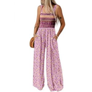 Dokotoo Combinaison d'&Eacute;t&eacute; sans Manche pour Femme Pantalon Salopette Motif Floral avec Poches Combishort Chic et &Eacute;l&eacute;gant, rose, 2XL (DOKOTOO-EU, neuf)