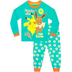 Pokémon Pyjama Unisexe Pikachu et Eevee Ensemble de Pyjama à Manches Longues pour Enfants 8-9 Ans Vert (Character FR, neuf)