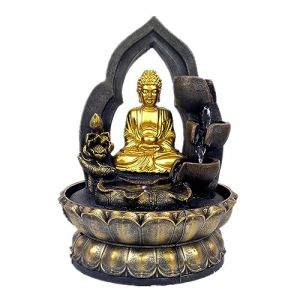 Uziqueif Fontaine de Statue de Bouddha en Résine avec Lotus, Fontaine d'eau de Table d'intérieur Humidificateur - Fengshui Décoration pour Bureau, Maison, Jardin et Terrasse,d'or,Buddha E (Uziqueif home decoration, neuf)