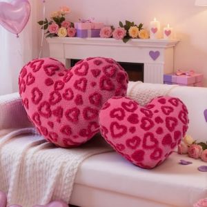 Lanpn Lot de 2 Pi&egrave;ces Coussin en Forme de c&oelig;ur, Coussin d&eacute;coratif en Forme de c&oelig;ur Coussins D&eacute;coration Canap&eacute; pour Saint Valentin Salon Chambre &agrave; Coucher Canap&eacute; Lit (Rose Vif, 42x31cm et 36x27cm) (YINGYI TRADING, neuf)