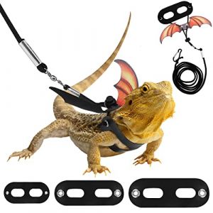 Pawaboo 3 Pack Harnais de Dragon Bardu Laisse R&eacute;glable pour L&eacute;zard, Reptile en Cuir Avec Ailes de Chauve-Souris, pour Petits Animaux Amphibiens Reptiles, S&M&L, Jaune D&eacute;grad&eacute; (Joiel EU, neuf)