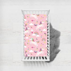 Odot Drap Housse Lit Bebe avec Motif Licorne Rose, Housses en Microfibre, Extensible Doux Respirant Prot&egrave;ge Matelas Filles Compatible pour Berceau, Couffin et Nacelle (Couleur K,65x95cm) (Odot, neuf)