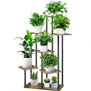 YOCOMEY Support de Plante en Métal Bois, Multiple Étagère à Fleurs Support de Pots Fleurs Porte Plantes Interieur, Décoratif Présentoir Étagère de Pots Fleurs pour Salon Balcon (7 Niveaux, Noir) (YOCOMEY, neuf)