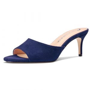 Castamere Femmes Mi Kitten Talon Heel Ouvert Rond Bout Sandales Slip-on Décontracté Dress Mules Chaussures Bureau Été Chaussures 6.5 CM Heels Bleu Marine 45 EU (SUNShop, neuf)