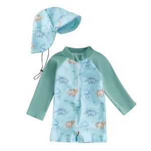 Maillot de Bain Enfant B&eacute;b&eacute; Gar&ccedil;on de 2 Pi&egrave;ces Anti-UV, Combinaison Zipp&eacute; &agrave; Manches Longues Imprim&eacute; + Chapeau &agrave; Large Bord Maillot de Bain B&eacute;b&eacute; Gar&ccedil;on Maillots de Bain Fille (PINTUTU SEXY, neuf)