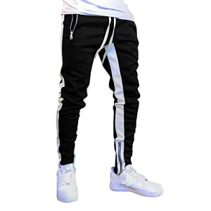 Pantalon De Jogging Homme Pantalon Sport Rayures Contrast&eacute;Es Taille Elastique Pantalon D'Entra&icirc;Nement Activewear Pantalons De Surv&ecirc;Tement, Pantalon De Jogging pour Homme en Coton avec Poches Zipp&eacute;E (⭐⭐⭐⭐⭐5.0 Zhiyao, neuf)