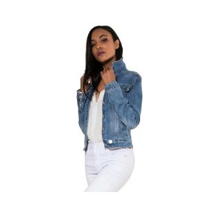 Nina Carter Veste demi-saison en jean pour femme - Effet d&eacute;lav&eacute; l&eacute;ger - Bleu denim d&eacute;contract&eacute;, Bleu clair (bleu clair)., XL (Miss Noir, neuf)