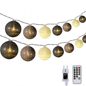 DeepDream Guirlande Lumineuse Coton Boules, 5M 20 LED Chaîne Lumière Avec Prise, Guirlande Lumineuse Intérieure avec Télécommande pour Chambre de Bébé Mariage Chambre Noël Fête(Gris) (DeepDream Inc., neuf)