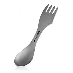 Navaris Couvert Camping 3 en 1 - Couvert Camping Multifonction avec Cuillère Fourchette Couteau en Titane - Georgette Camping Randonnée Pique-Nique (SX-Commerce, neuf)