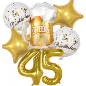 Ballon 45 ans Anniversaire Homme Femme, Decoration Anniversaire 45 ans, Ballon Anniversaire 45 ans Or, Ballon Bière Ballon Bouteille Verre à Vin Decoration pour Anniversaire 45 ans Femme Homme (Feelairy, neuf)