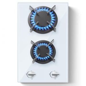SNDOAS Plaque de Cuisson Gaz 2 Feux, Plaque de Cuisson 30 cm, Conversion Gaz Naturel/Propane, Arr&ecirc;t Automatique, Verre Tremp&eacute; Blanc, 2400 W/1800 W, 220-240 V (Yunyi Home Tech, neuf)