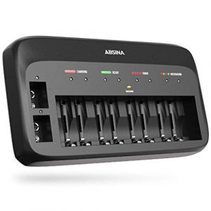 ABSINA Chargeur de Piles Rechargeables X10 pour AA, AAA & 9V - Chargeur Piles Rechargeable avec 10 emplacements - Chargeur Pile pour Micro AAA, Mignon AA & accus Bloc 9V NiMH - Chargeurs de Piles (ABSINA GmbH, neuf)