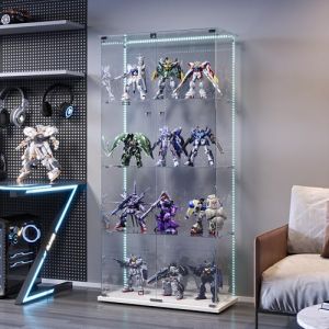 FEEOHOME Vitrine en Verre avec LED, vitrine de Collection en Verre, Transparent vitrine avec 4 Couches avec 2 Portes, sur Pied Vitrines tremp&eacute; pour Salon, Chambre &agrave; Coucher Blanc (TEERERYOU LIMITED, neuf)