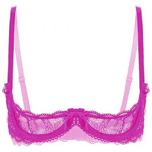 Alvivi Soutien Gorge Femme Armatures Brassi&egrave;re Sexy Sein Nu Bra Dentelle Floral Transparent Lingerie Erotique Redresse-Sein sous V&ecirc;tement R&eacute;glable S-4XL Rose Vif L (Acfunny-eu, neuf)