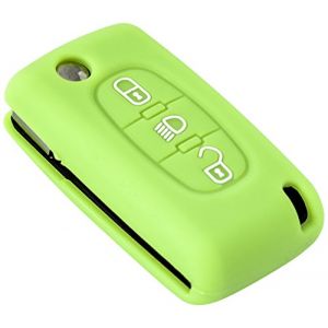 Housse de Protection en Silicone pour Clé Compatible avec Peugeot 207 307 308 407 3008 5008 & Citroën C2 C3 C4 C5 C6 C8 | 3 Boutons | Coloris Vert Fluo | Étui Protection Coque Clé CE0523 & CE0536 (Jongoshop, neuf)