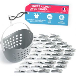 culiclean Pince a Linge Soft Clips – Panier Epingle a Linge – Fabriqué en France – Ultimate Gray-Blanc avec Panier Ultimate Gray – Lot de 40 Pinces + 1 Panier (ISC Brands, neuf)
