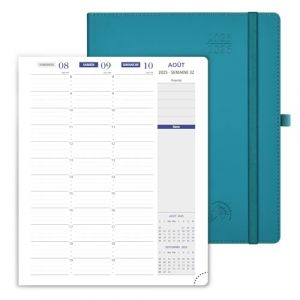 POPRUN Agenda 2025 2026 Semainier A5 22 x 18 cm Version Fran&ccedil;aise - Intervalles de 15 minutes, D'Ao&ucirc;t 2025 &agrave; Juil 2026 12 Mois Scolaire, Couverture Souple en PU Cuir, Papier 100g/m&sup2;, Pacifique Vert (Time Works Wonders, neuf)