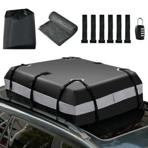 COSTWAY Coffre de Toit Voiture &Eacute;tanche 424 L avec 10 Sangles 6 Crochets de Porte, Sac &agrave; Bagages avec Serrure &agrave; Combinaison Tapis Antid&eacute;rapant Sac de Rangement pour Tous V&eacute;hicules (Gris+Noir) (FDS GmbH, neuf)