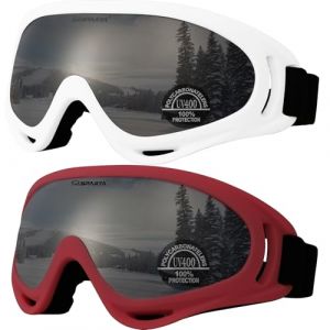 OUTDOORSPARTA Ensemble de 2 lunettes de ski de neige lunettes de snowboard lunettes de moto (9. Bordure Blanche, Lentilles Argentées; Cadre Rose, Lentilles Argentées) (OutdoorSparta, neuf)