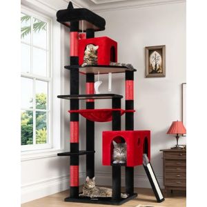 Globlazer Arbre &agrave; Chat Gothique XXL Hauteur 178 cm avec Doux Hamac, 2 Grandes Niches, Plateforme, Pente Sisal Peluche, Jouets, Arbres &agrave; Chat Coin Solide pour Gros Chats Repos Jeu (F70 Pro, Gothique) (Globlazer For Your Pet, neuf)
