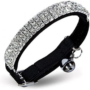 Collier réglable avec strass et cloches Hukchi en velours doux sûr pour chat, 27,9 cm pour petits chiens et chats (OuiouiMarke(Livraison express à partir de 5 euros), neuf)