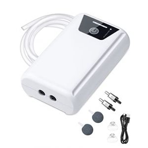 Petbank Bulleur Aquarium, Portable Pompe Air Aquarium, Pompe à air USB pour Aquarium avec Pierres à Air, Batterie 2600mAh, Bulleur Aquarium Silencieux, Deux Modes d'alimentation, Pompe 1.5-2L/min*2 (LucxPeicyTop, neuf)