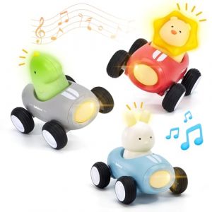 hahaland Jouets de Voiture pour Bebe 1-3 Ans, Petite Voiture &agrave; Pousser et &agrave; Emporter avec Musique & Lumi&egrave;re, V&eacute;hicules &agrave; Friction Jouet pour Bebe 12 &agrave; 18 Mois, Cadeau Gar&ccedil;ons et Filles - 3 Pi&egrave;ces (Hahaland Toys, neuf)