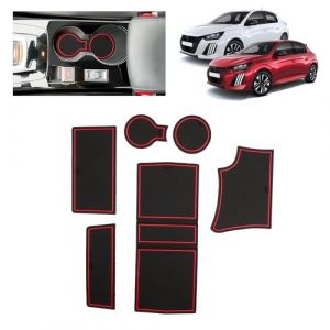 BSTW pour Peugeot 208 E-208 2020-2024 2025 (Automatique) Tapis Antid&eacute;rapants pour Peugeot 208 GT Line Tapis en Caoutchouc pour Console Centrale, Porte Verres, Rainure de Porte (Rouge) (Shenzhen Lingke Electronics Co., Ltd, neuf)