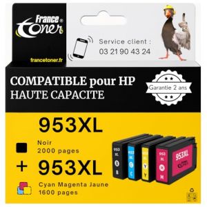 FranceToner - 953XL - Cartouches Compatibles pour HP 953 XL - Pack de 4 pour Encre HP OfficeJet Pro 7700 7720 7730 7740 8200 8210 8216 8218 8710 8715 8718 8720 8730 8740 (953XL Pack de 4) (FranceToner, neuf)