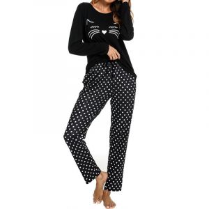 TeJoyce Pyjama Femme Hiver Coton, Ensembles de Pyjama Femmes Manches Longues Motif Chat et Pantalon &agrave; Pois avec Poches, V&ecirc;tements de Nuit Femme, Tenue de Maison Douce et Confortable S-XXL (TeJoyce-FR, neuf)