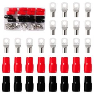 YIXISI 32 Pièces M8 SC35-8 AWG2 Cosses à Anneau Kit, Cosses de Câble Tubulaires, Cosses de Embouts de Câble de Batterie, avec Manchons isolants, pour Câble Électrique, Argent (YXS-DE, neuf)