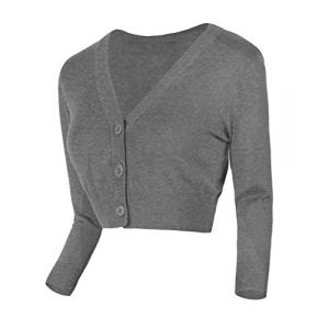 Urban GoCo Femmes Cardigan en Tricot Pull &agrave; Manches 3/4 en V-Col Bol&eacute;ro Blouson Gilet avec Boutons Gris fonc&eacute; S (EEVASS, neuf)