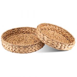 Decorasian Plateau rond tressé en jonc de mer - Jacinthe d'eau - Set 32 cm + 28 cm de diamètre - Corbeille à fruits (Mister Merchandise France, neuf)